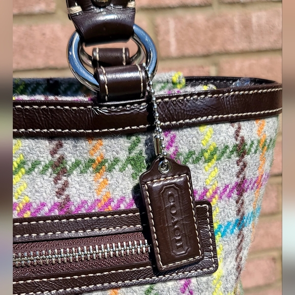 NWOT Coach plaid colorful satchel - Picture 3 of 10